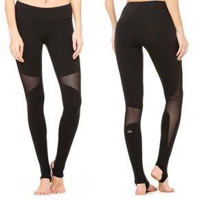 Alo Yoga Coast Leggings Black Stirrup Mesh Panel Workout Athleisure Size M
